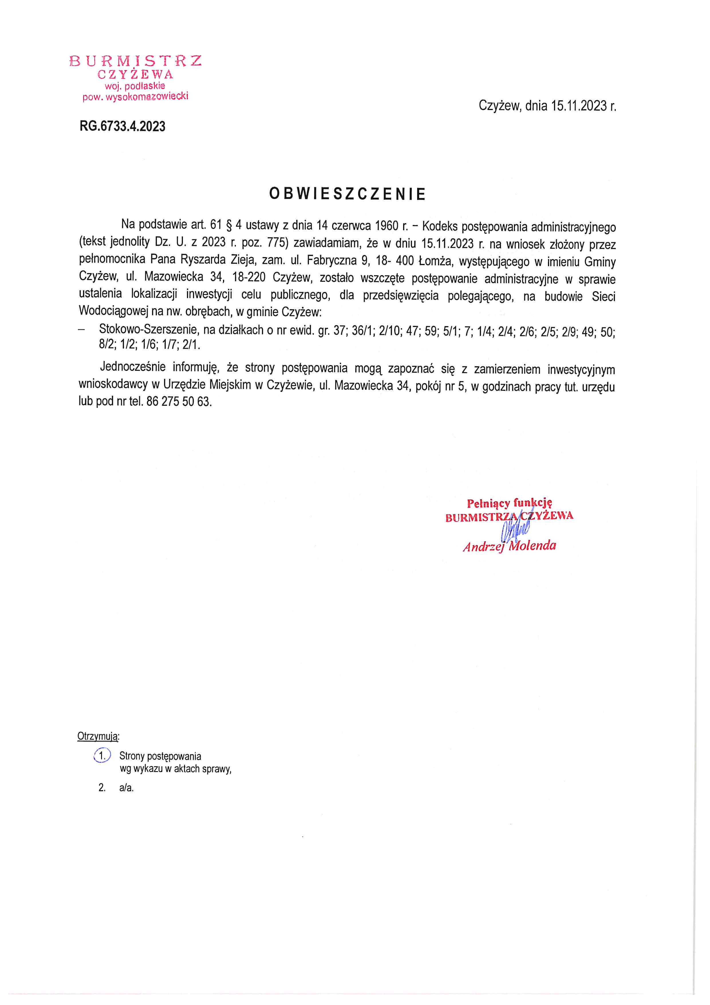 Obwieszczenie Burmistrza Czyżewa z dn. 15.11.23.jpg